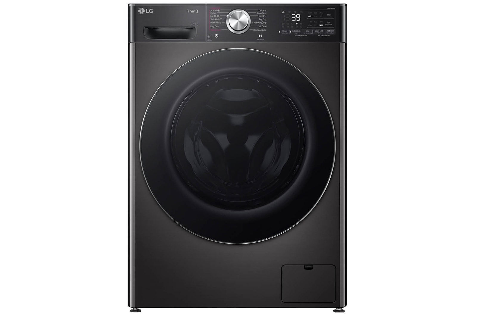 Front view of 9kg / 6kg DUAL Dry™ Washer Dryer Platinum Black - FWY996BCTN4